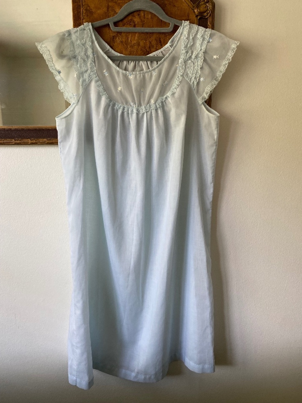Vintage 1960s Blue Shadowline Embroidered Lace Half Slip Coquette Retro Small